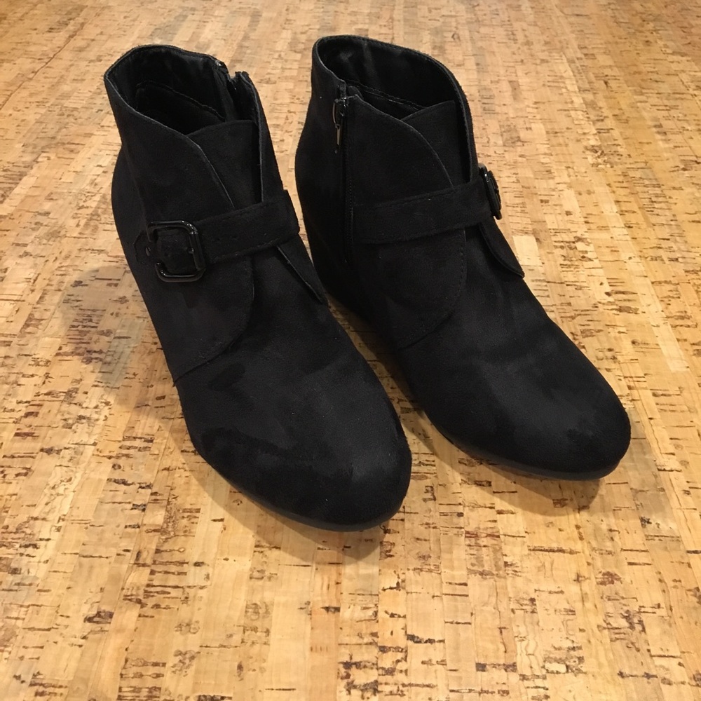 black bootie wedges